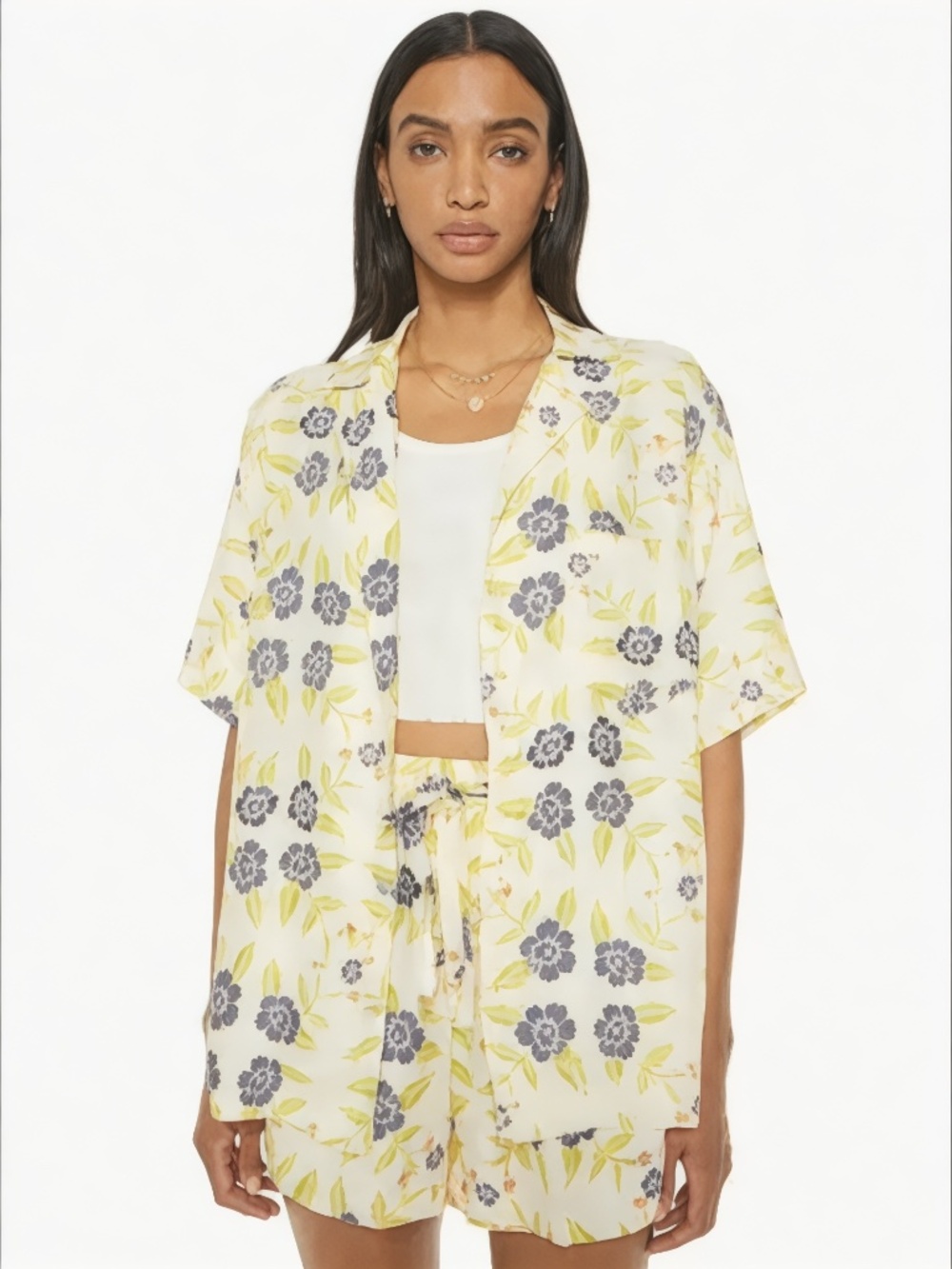 Natalie Martin 100% Silk Kevin Shirt Short Sleeve in Prairie Indigo Sz S